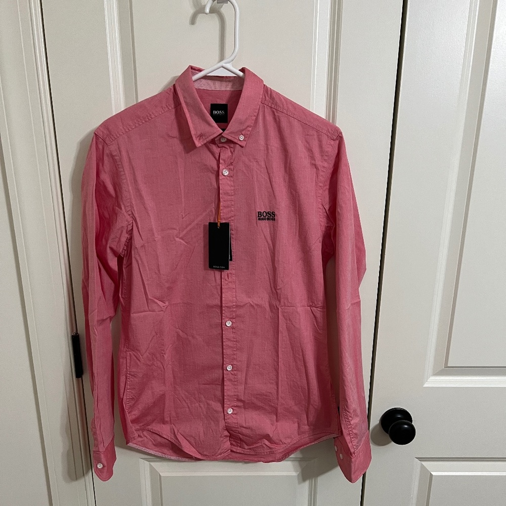 Hugo Boss Shirt Mens Regular Fit Red Stretch Button Up Small - NWT